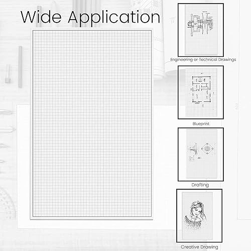 Miniatura 2 de Performore Paquete de 2 blocs de papel cuadriculado, 50 hojas por bloc de 11 x 17 pulgadas, papel blanco cuadrilátero de doble cara de 4 x 4