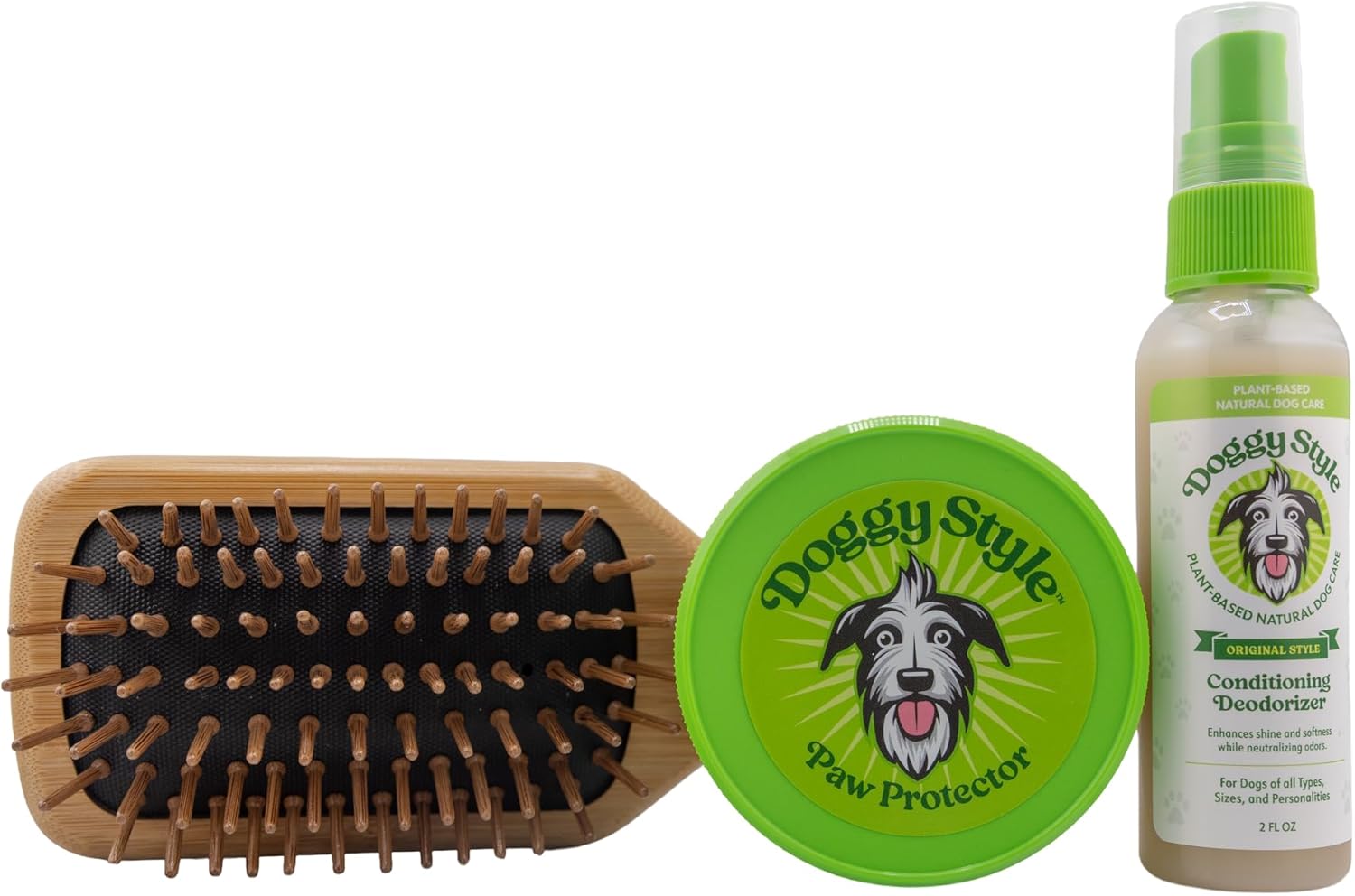 Doggy Style Dog Care Paw & Coat Care Bundle – Deodorizing Conditioning Spray + Paw Protector Balm + Small Bamboo Grooming Brush, Post-Walk Freshen, Condition & Groom