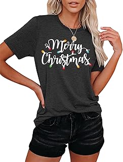 hohololo Merry Christmas Light Shirt for Women Xmas Tshirt Top Short Sleeve Christmas Lights Print Graphic Tops