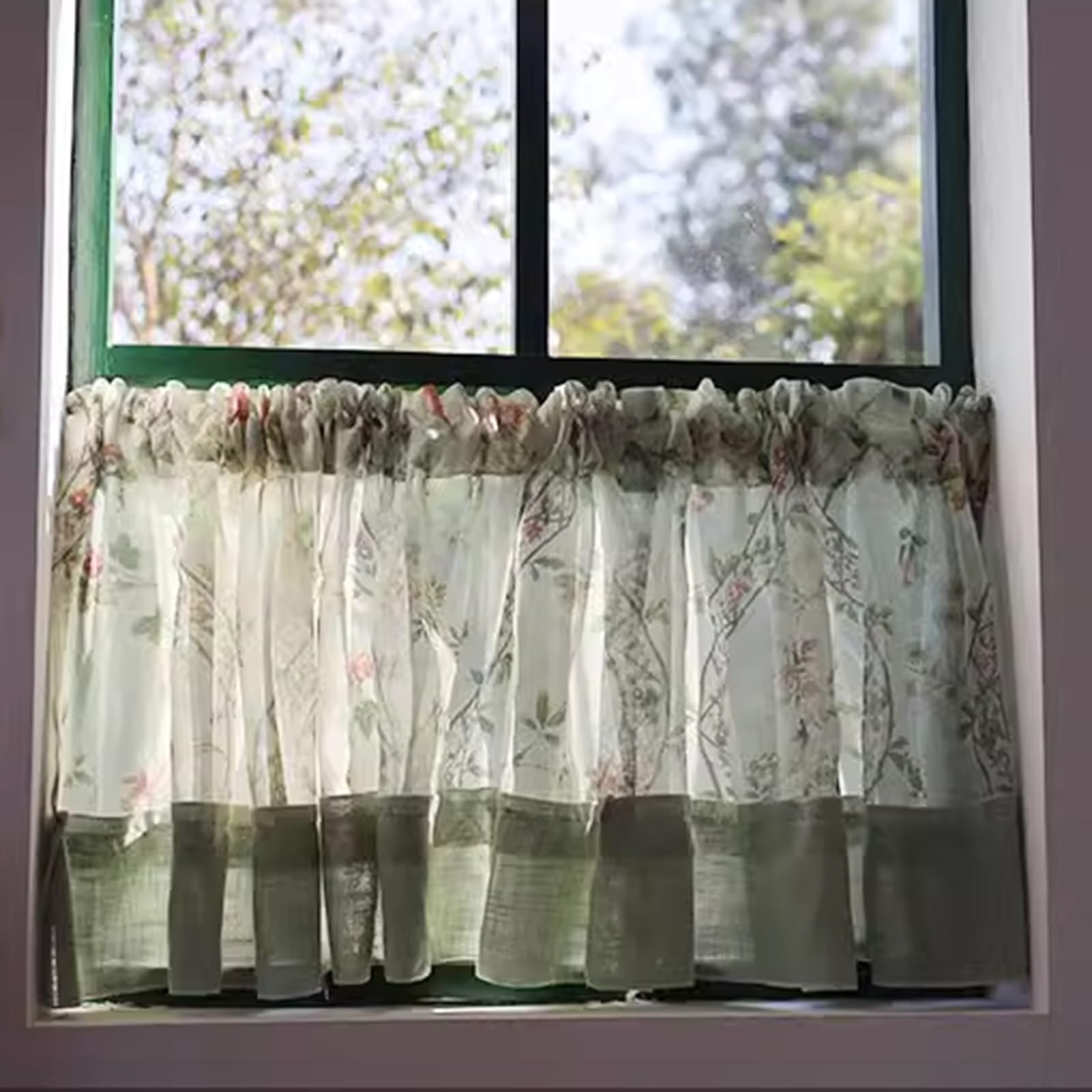 Valences de cuisine courtes, Rideau de cantonnière, rideau de café court for fenêtre de style pastoral avec rideaux courts floraux, passe-tringle for cuisine, salle de bain, chambre à coucher(200x70cm