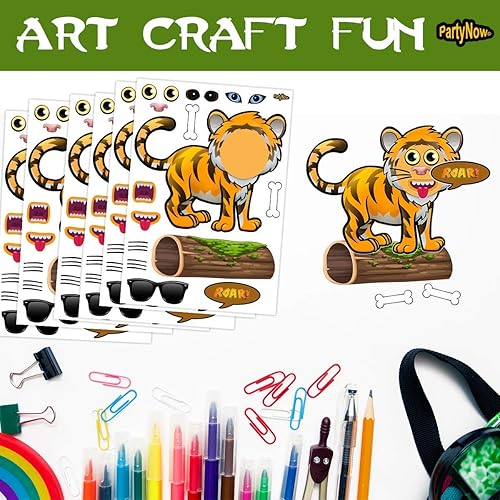 Miniatura 4 de 24 hojas de calcomanías de animales, gran zoológico, recuerdos de fiesta de cumpleaños con temática de safari, divertido proyecto de manualidades