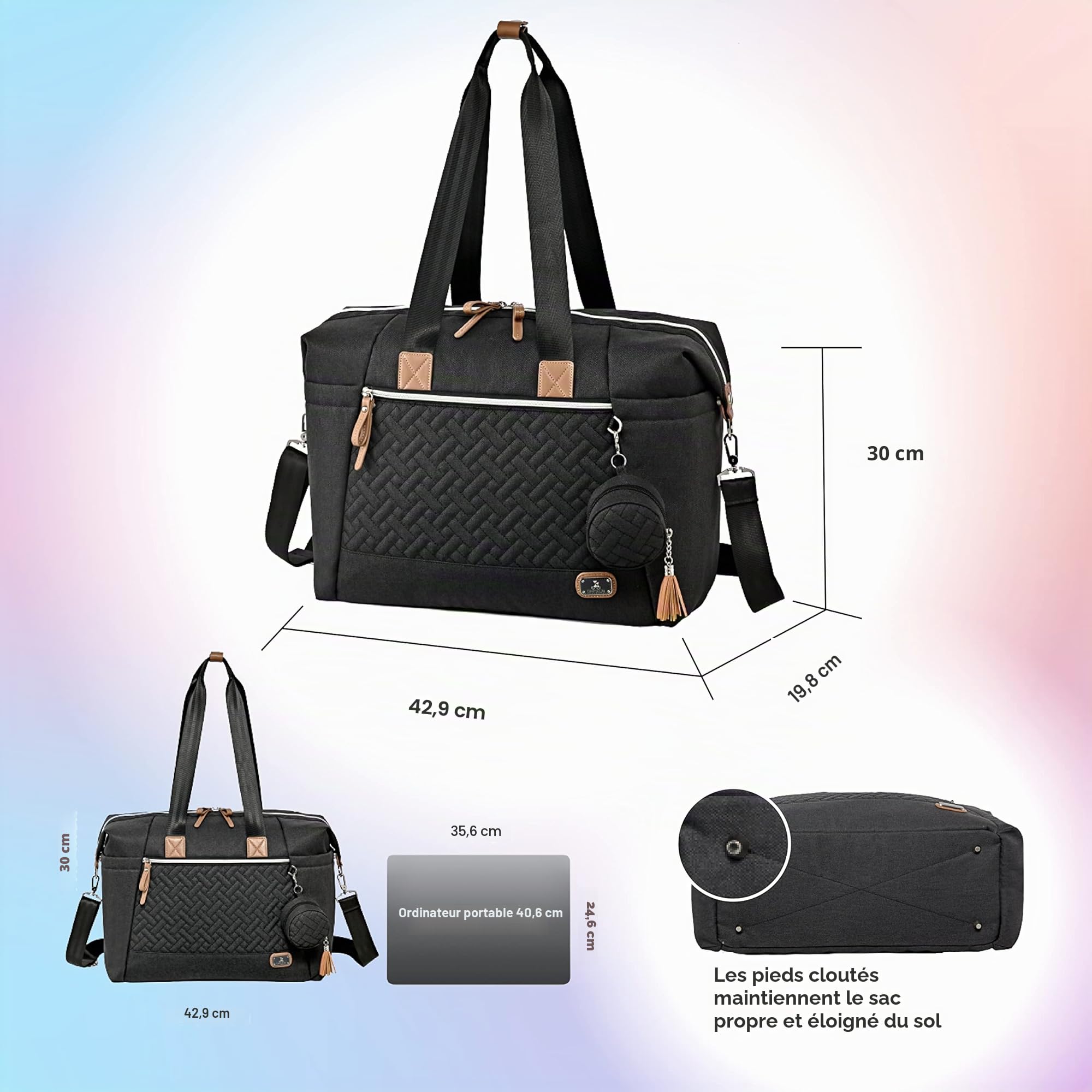 Sac à langer Dikaslon avec poche à tétine et matelas à langer, grand sac de voyage pour bébé multifonction