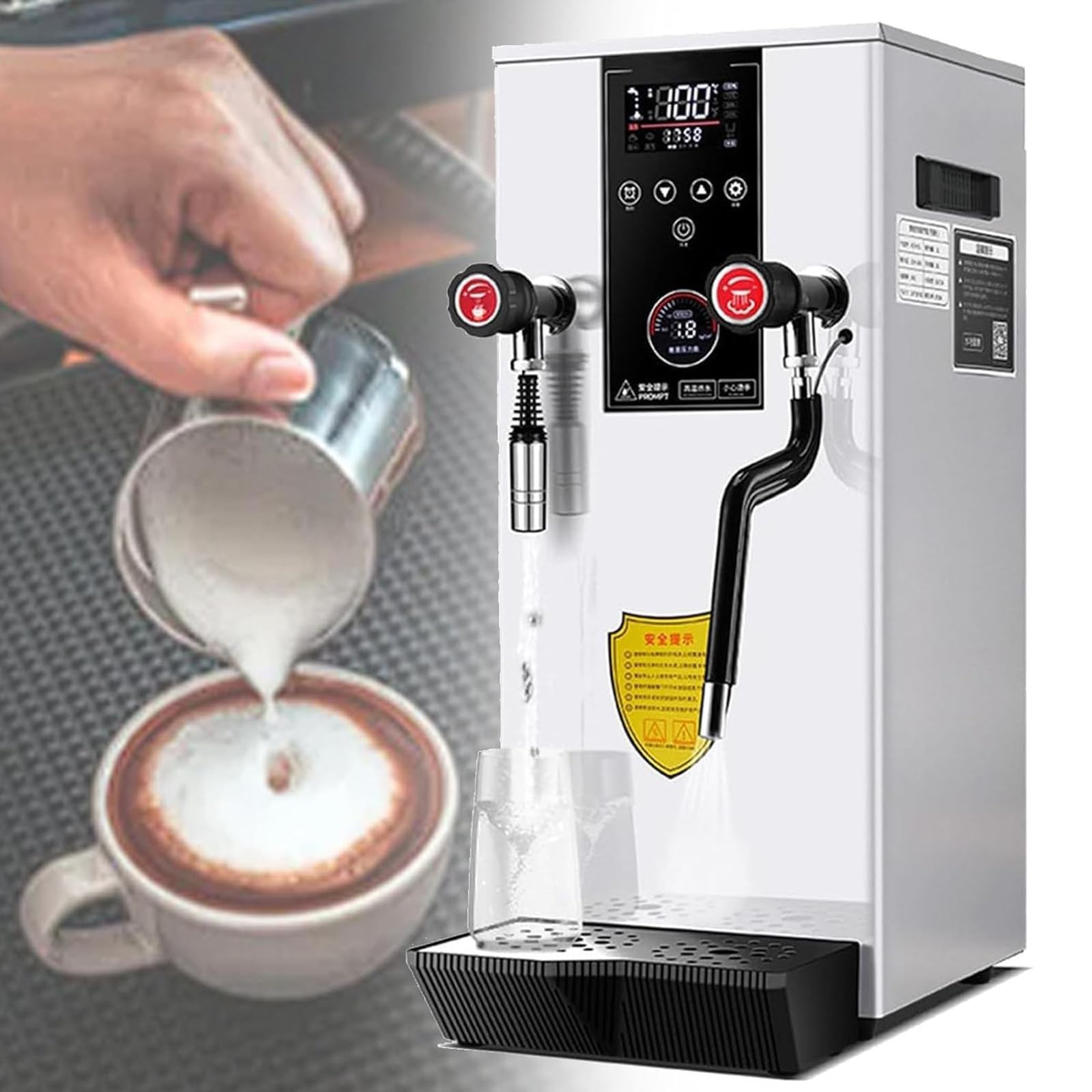 SENJINGHUA 2500W Commercial Multi-Purpose Milk Frother,20L Full-Automatic Steam Boiling Water Frothing Machine, with 2 Lcd Temperature Display, for Coffee Tea Dessert Shop White