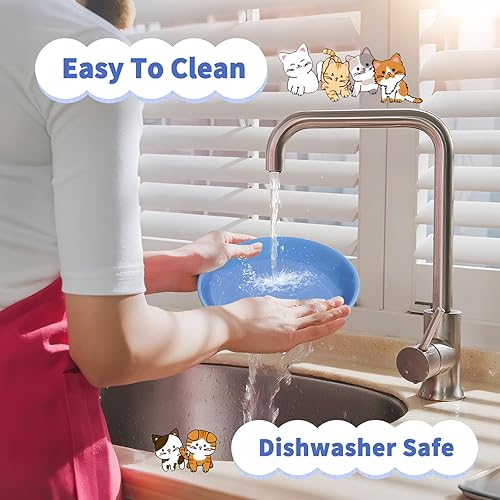 Miniatura 4 de Paquete de 8 cuencos de comida de cerámica para gatos, coloridos cuencos para gatos, aptos para bigotes, platos anchos poco profundos para gatitos,