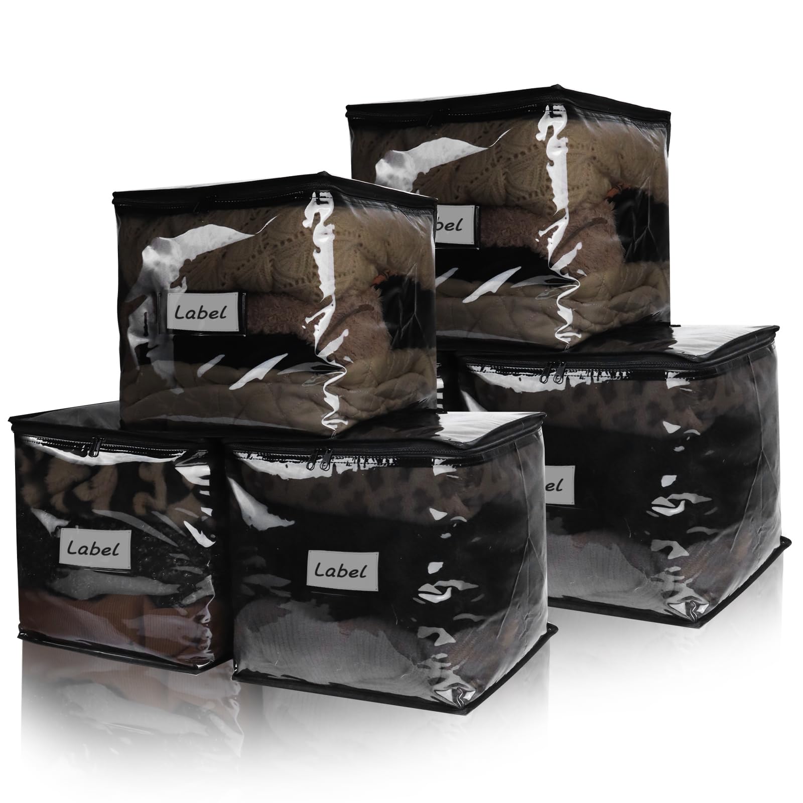 Bolsas de almacenamiento transparentes con cremallera, bolsas de almacenamiento de suéteres de plástico con cremallera, 6 paquetes organizadores de ropa para mantas, suéteres de lino, sábanas,