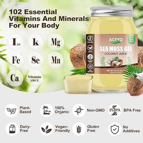 Miniatura 3 de Gel de musgo marino saborizado Irish Seamoss Gel orgánico crudo vegano coco 102 vitaminas y minerales cosechados en la naturaleza sin OMG inmune