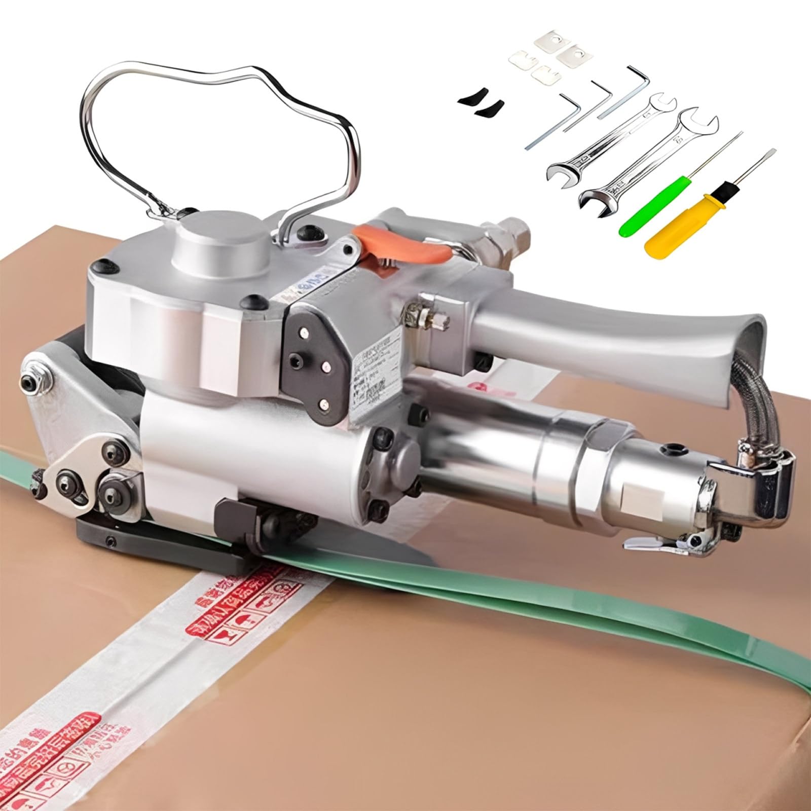 Machine de Cerclage Pneumatique pour Feuillard Pet/PP de 12-19mm / 19-25mm, Outil de Cerclage Automatique Portatif pour Emballage de Boîtes et Palettes A25
