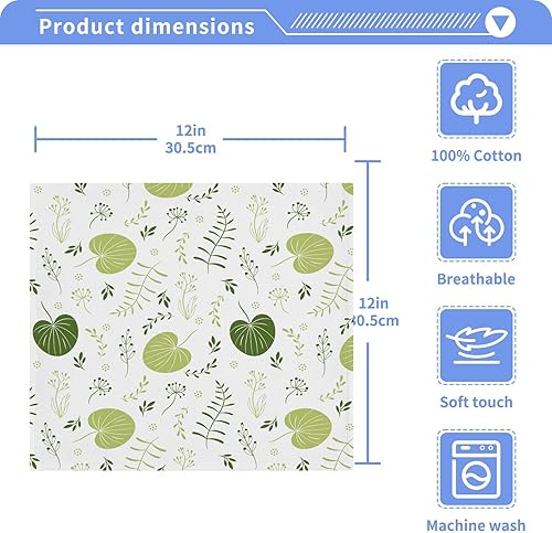 Miniatura 4 de linqin Toallas de baño de algodón, hojas y flores, elementos florales, altamente absorbentes, extra suaves, para cara, manos, cuerpo, 12 x 12