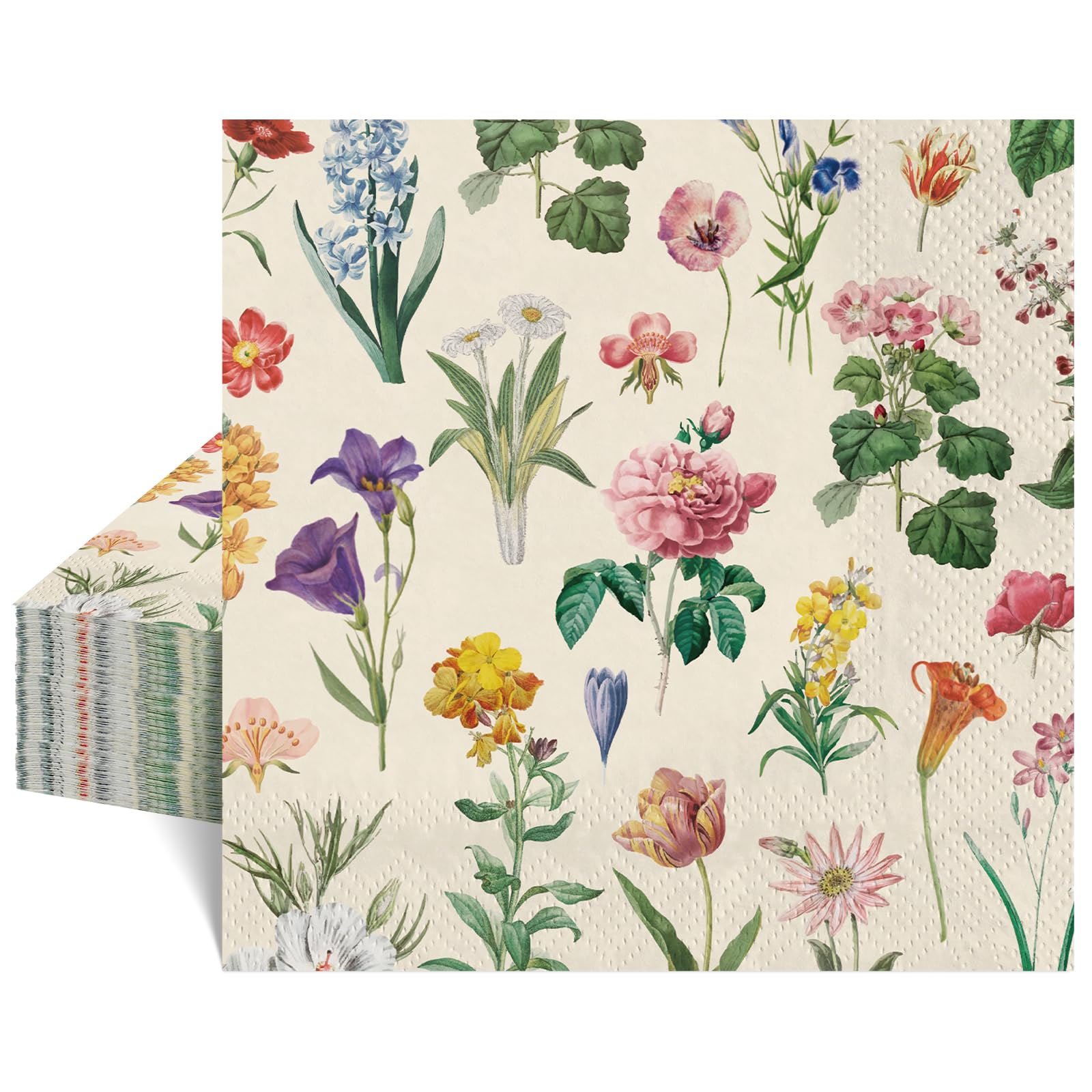 NatNarr 40 Pcs Floral Paper Napkins, Disposable Watercolor Cocktail Napkins Vintage Wild Flower Dinner Napkin Decorative for Birthday Wedding Baby Shower Bridal Shower Supplies
