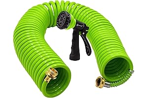 AUTOMAN Recoil Garden Water Hose 50 ft, EVA Curly Water Hose with Brass Connectors