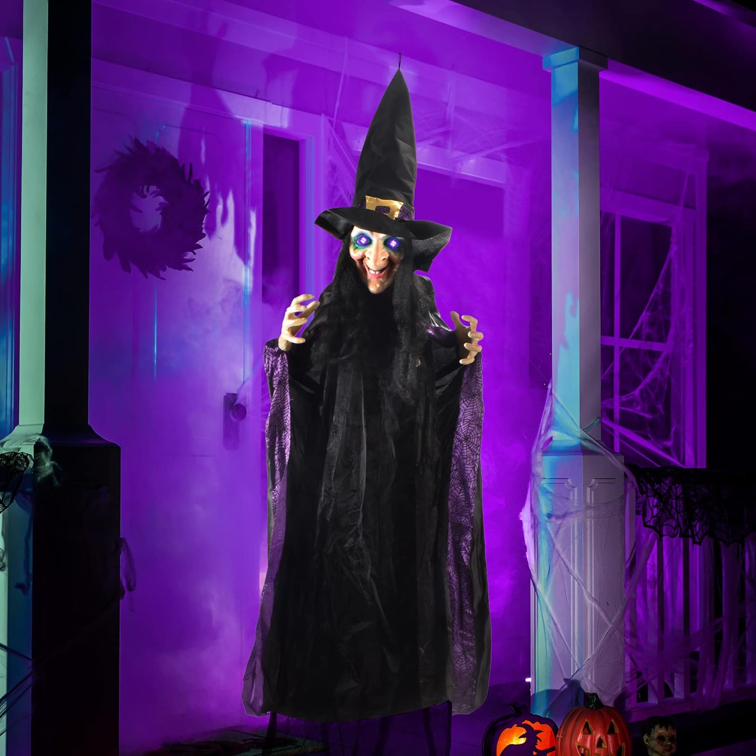 JOYIN Sprechende Hexe 119 Cm - Gruselige Halloween Dekoration Mit Sound & Licht