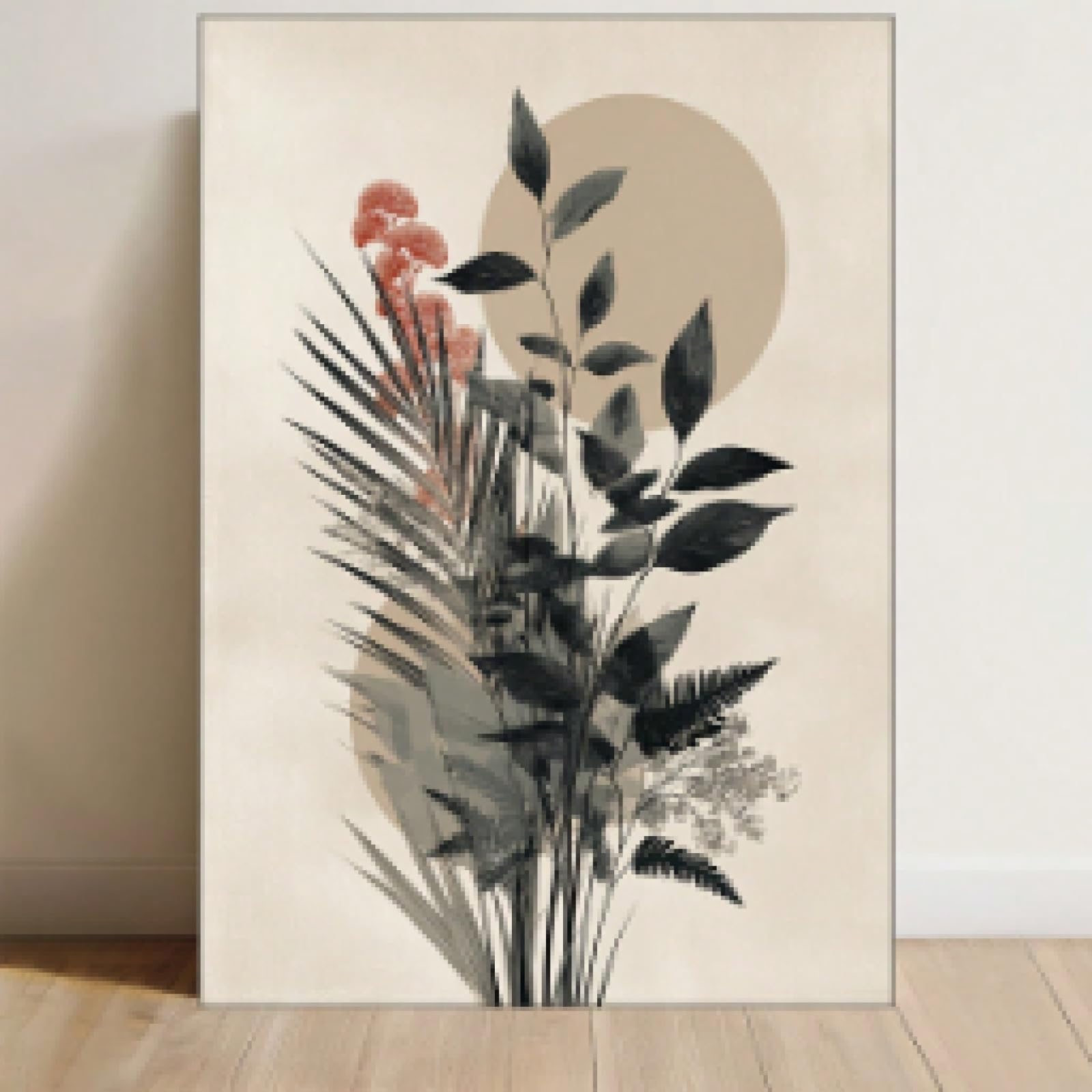 Abstrakcyjny obraz na płótnie botaniczny plakat kwiatowy neutralny czarny beżowy nowoczesny wystrój do salonu domu biura 70 x 100 cm bez ramki
