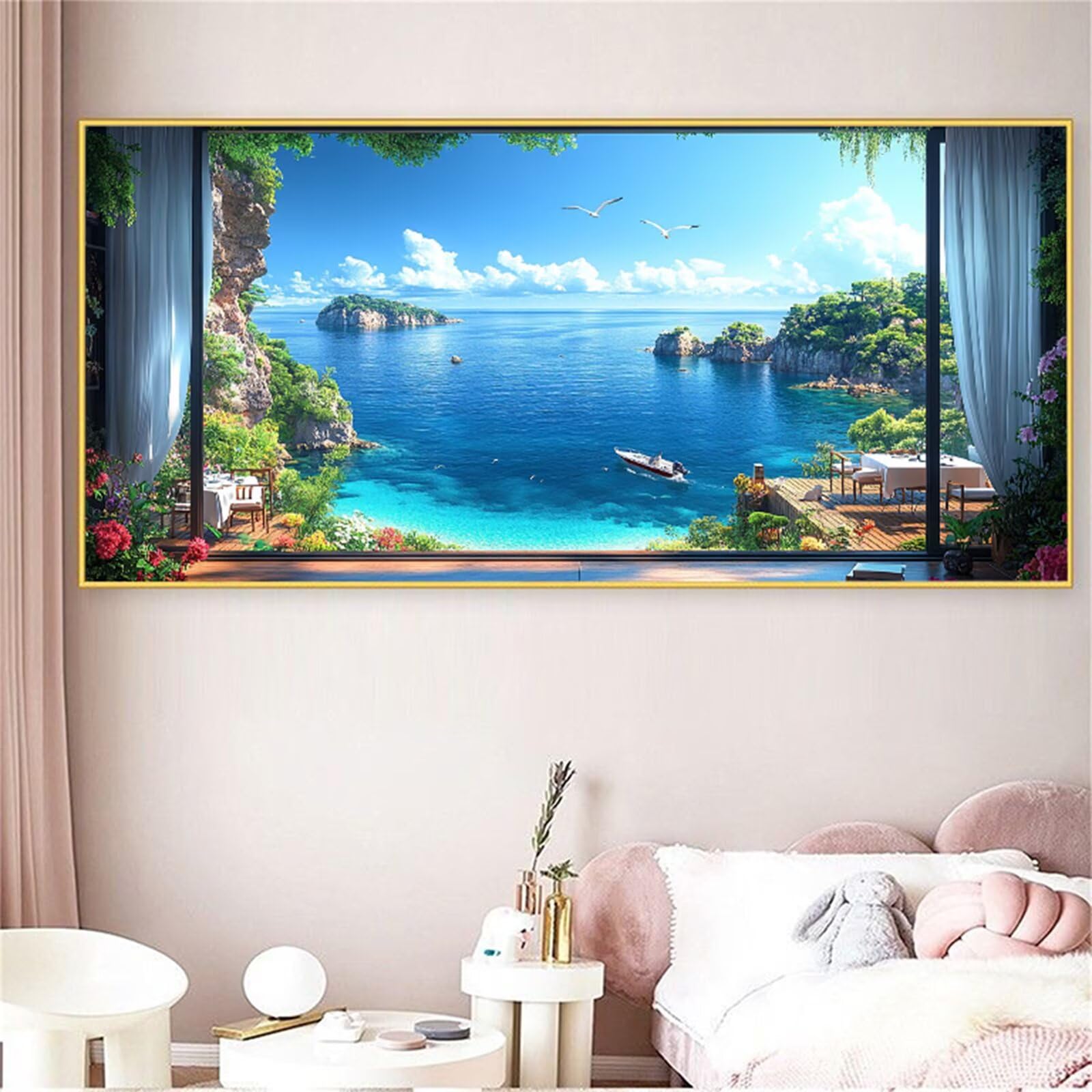 Dipingere con i Numeri Adulti 50x100 cm Vista mare Dipingere con i Numeri Adulti Bambini, DIY finestra Pittura Acrilica con Vernici e Pennelli per Decorazioni Natalizie Autunnali Casa, Regalo Z-263