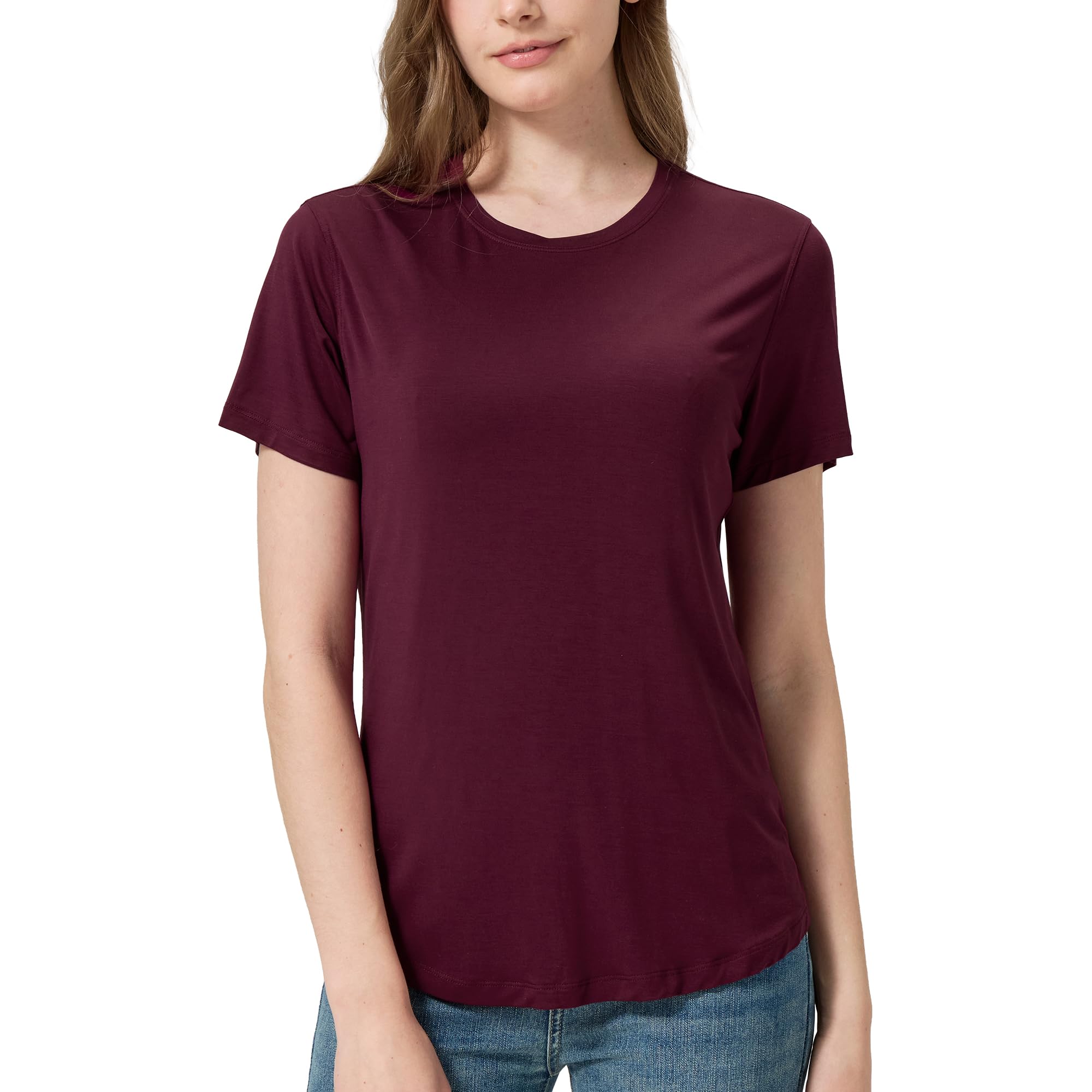 Women's Soft Bamboo Viscose T-Shirt, Curved Hem Crew Neck Short Sleeve Moisture Wicking Casual Sleep Pajama Tops-image-39
