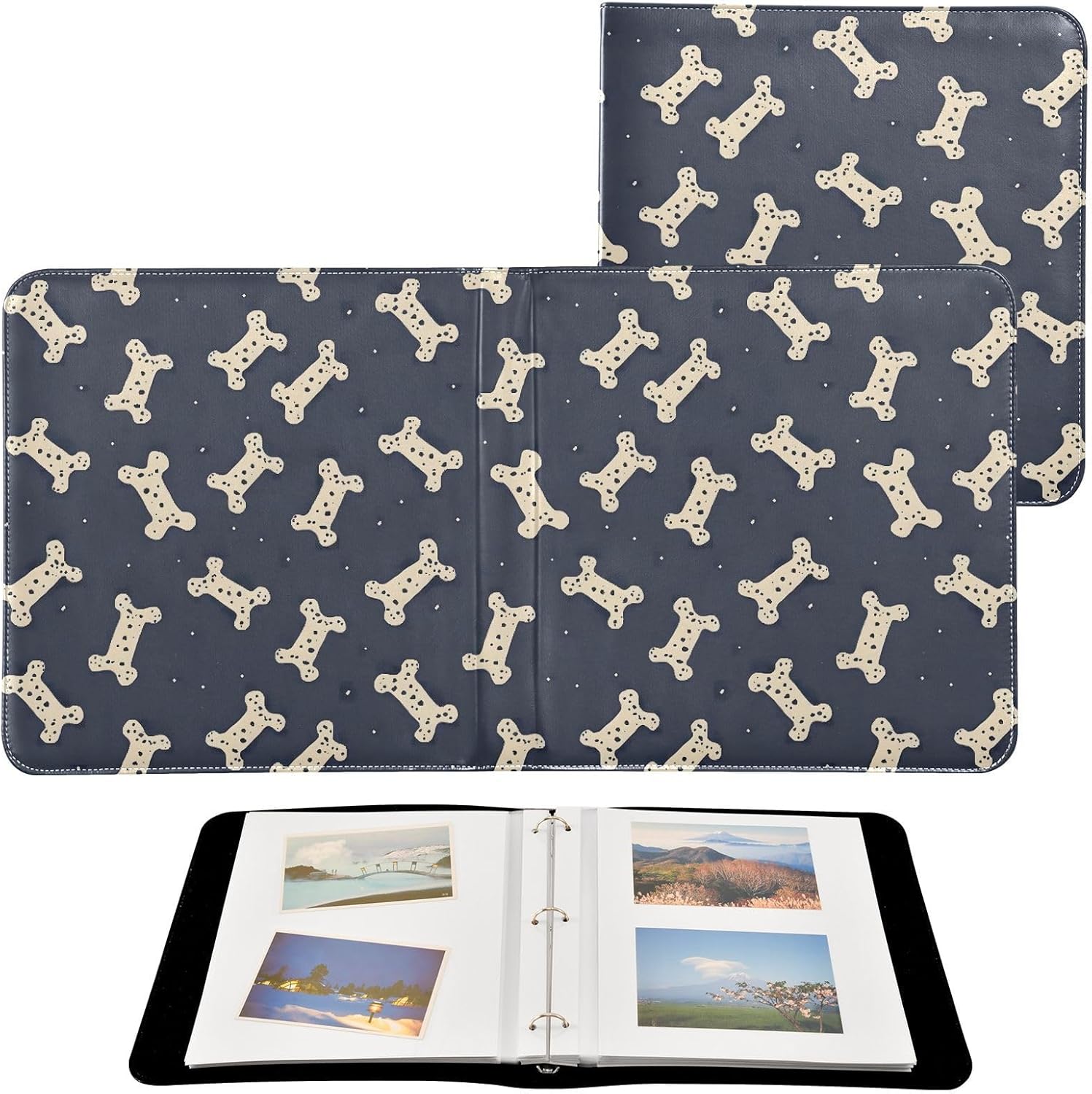 JIPONI Dogs Bones Large Photo Album, DIY Leather Cover Scrapbook Albums for 4x6 5x7 6x8 Pictures, Self Adhesive Memory Book for Wedding, Baby, Family