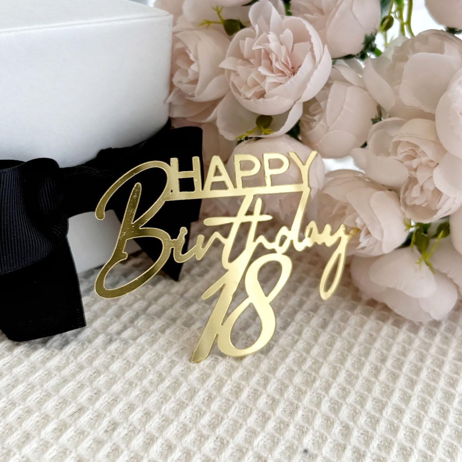 Happy Birthday 18 Cake Topper, Acrylic Gold Cheers to 18 Years Birthday Cake Pick Eighteen Hello 18 Fabulous Cake Decorations for Happy 18th Anniversary Party Supplies (18)