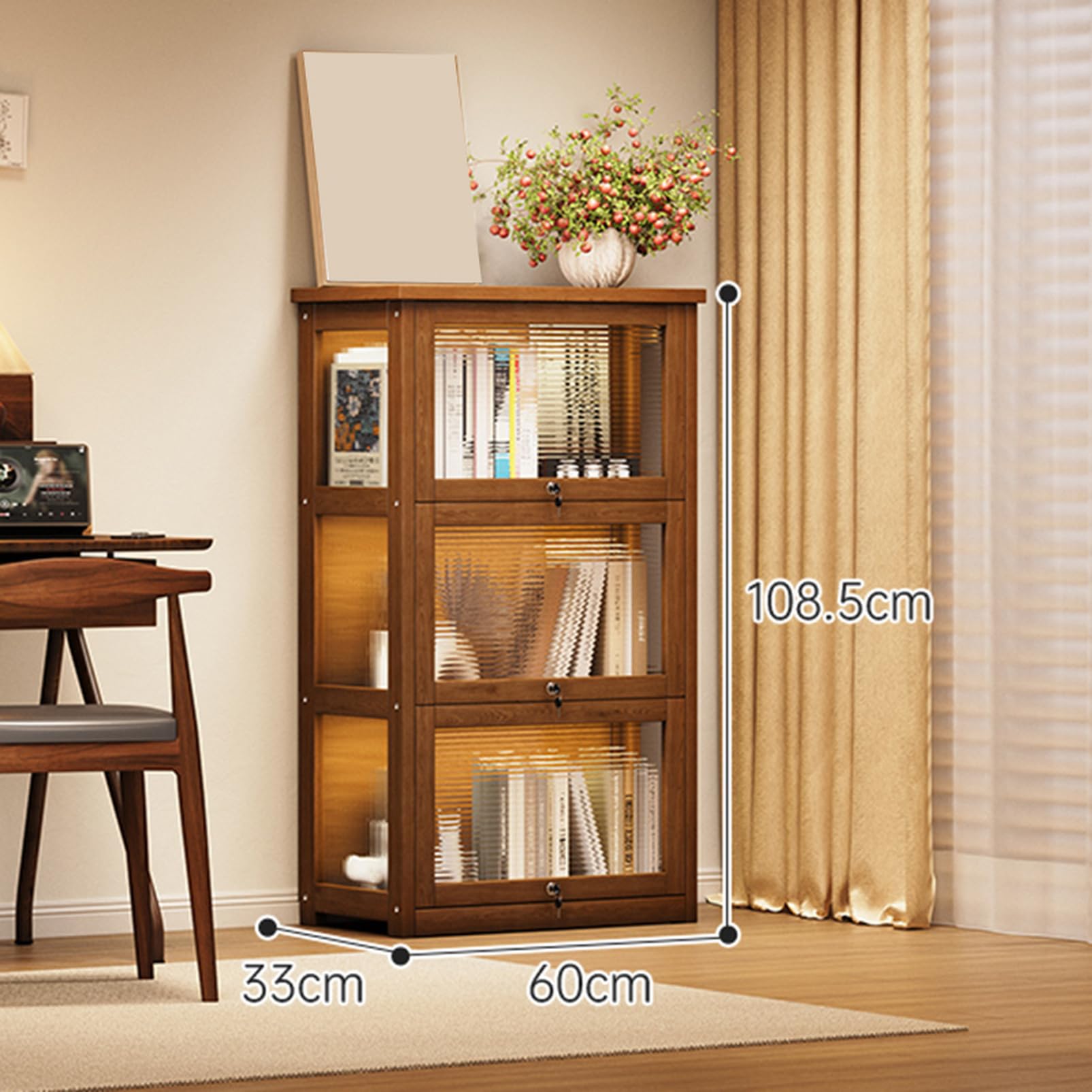 Amazon｜MJKQ9 鍵付き 本棚 展示棚 木製 透明扉付き アクリル フラップ