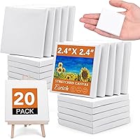 ESRICH 20 Pack Mini Stretched Canvas 2.4x2.4 Inch Primed Cotton Canvases, 2/5" Profile for Acrylic Oil Painting, Kids Art Supplies