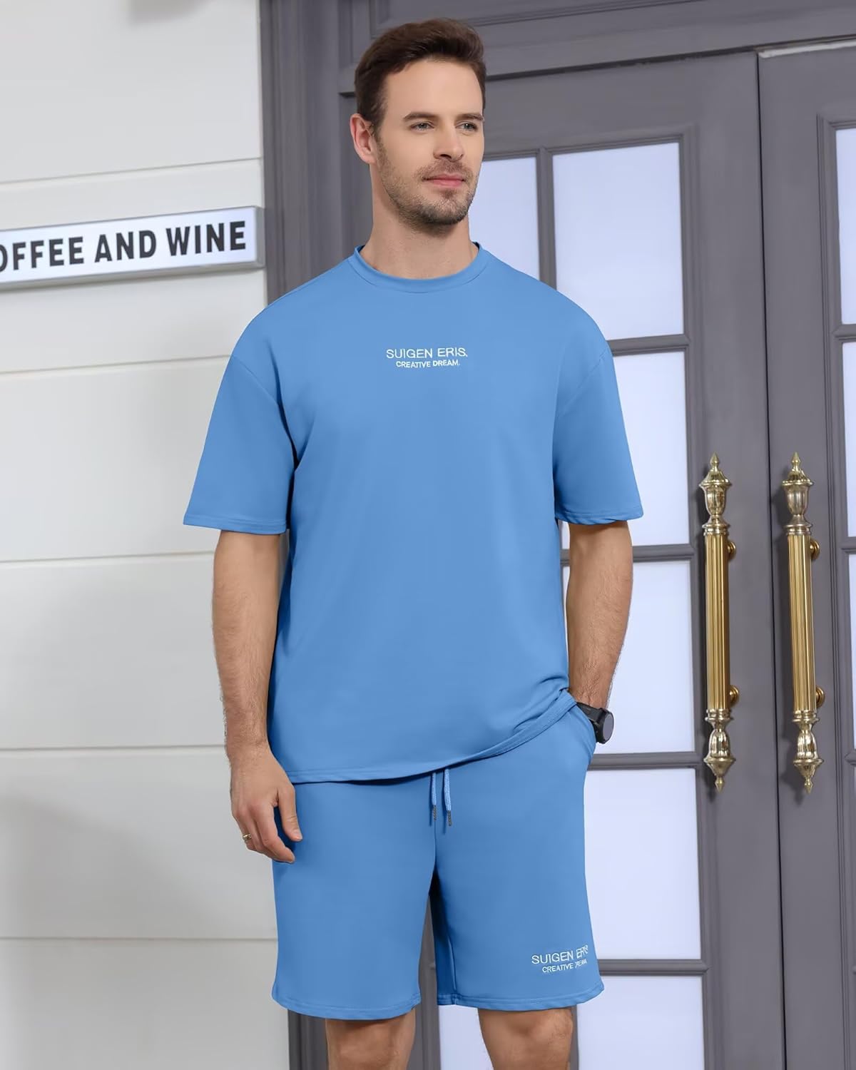 Men's 2 Piece Outfits Letter Drop Shoulder Oversize Tee Shirt Shorts Set Athletic Jogging Summer Tracksuit - Image 2