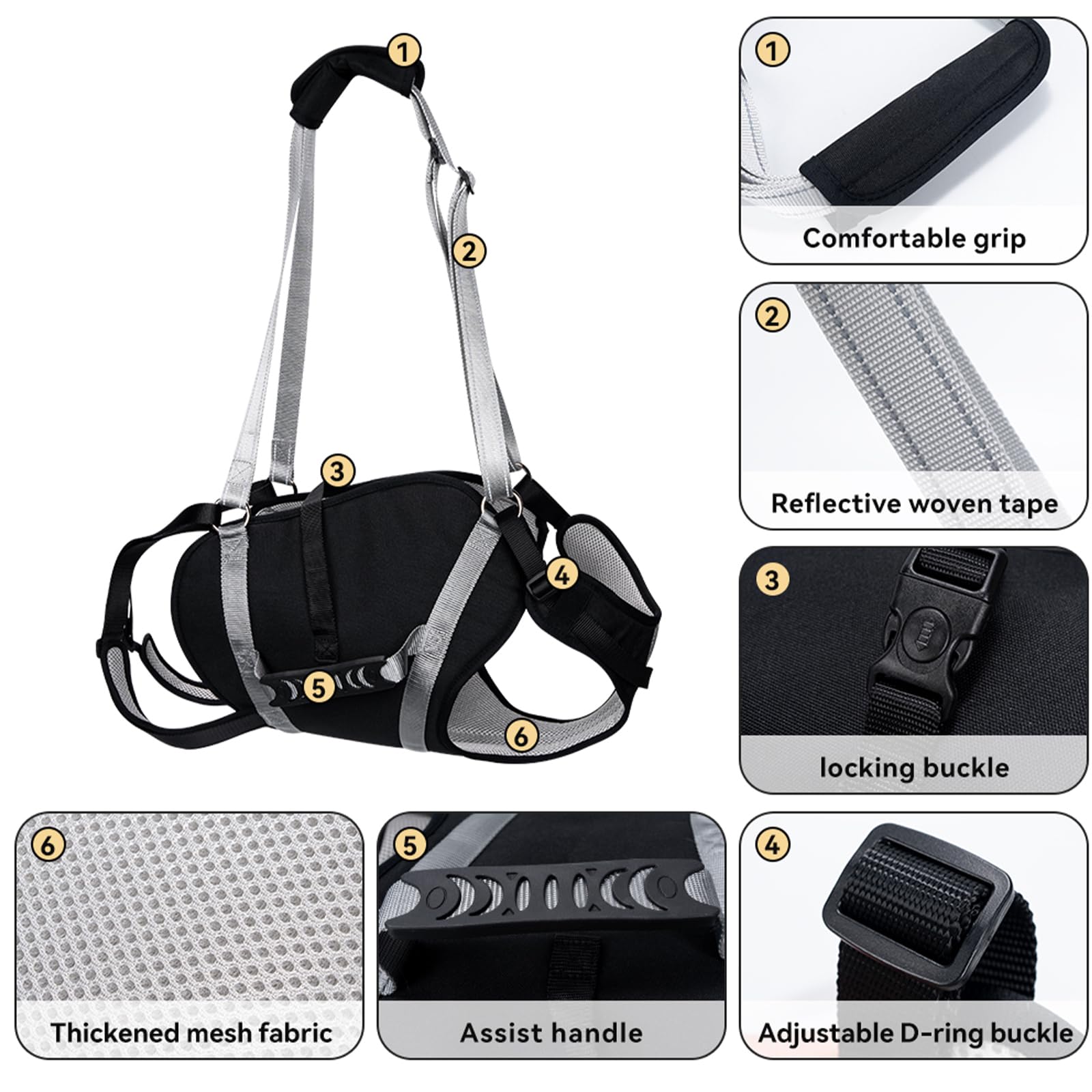 Harnais de Levage pour Chien de 20 à 40 kg, Harnais de rééducation avec poignées, Soutien Pattes Avant/arrière pour Chiens âgés, blessés et Post-opératoires