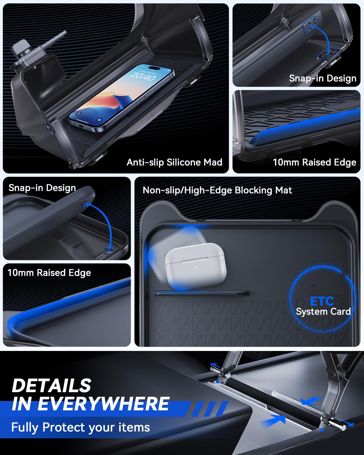 3-in-1 Organizer sotto Display per Tesla Model Y 2020-2025 e Model 3 2016-2025 Piccolo tavolo portaoggetti dietro lo schermo Tesla Juniper Highland Accessori