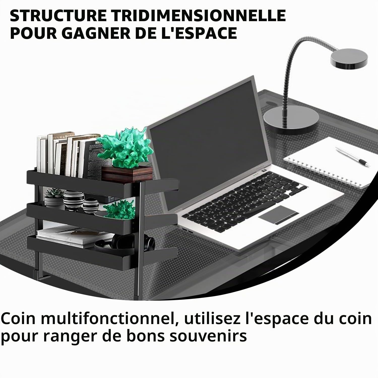 Étagère de Bureau à Clipser, étagère de Bureau à 2 étages, Organisateur De Bureau, étagère de Table à Clipser pour la Maison, le Bureau, l'école, 44 x 22 x 39 cm