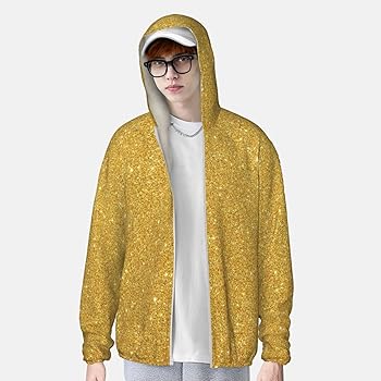 Gold Shiny Sun Protection Zip Up Hoodie Jacket Lightweight