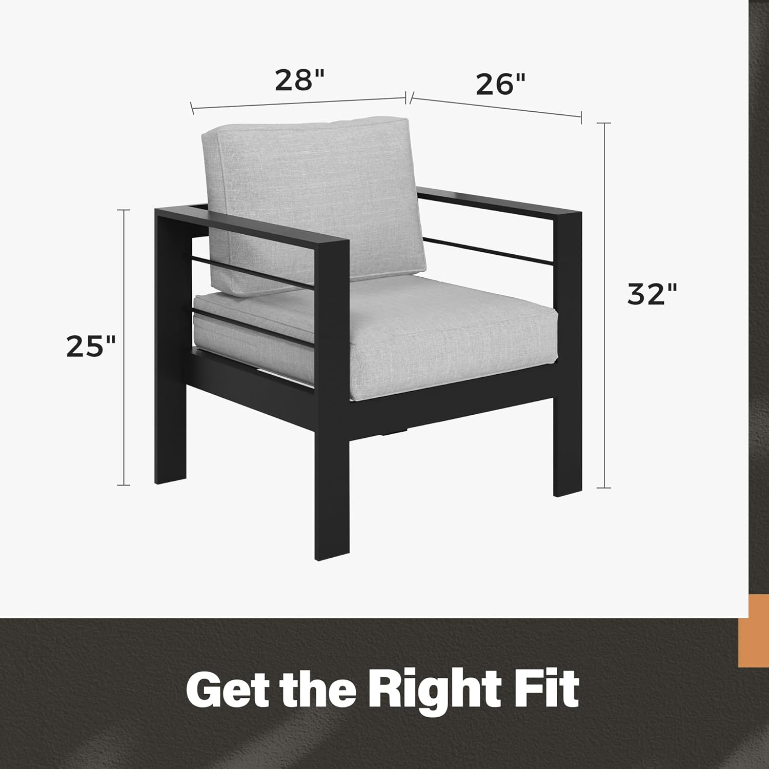 Solaste Patio Furniture Metal Armchair,2 PCS All-Weather Aluminum Garden Outdoor Contemporary Sofa Chair with Cushions, Light Grey