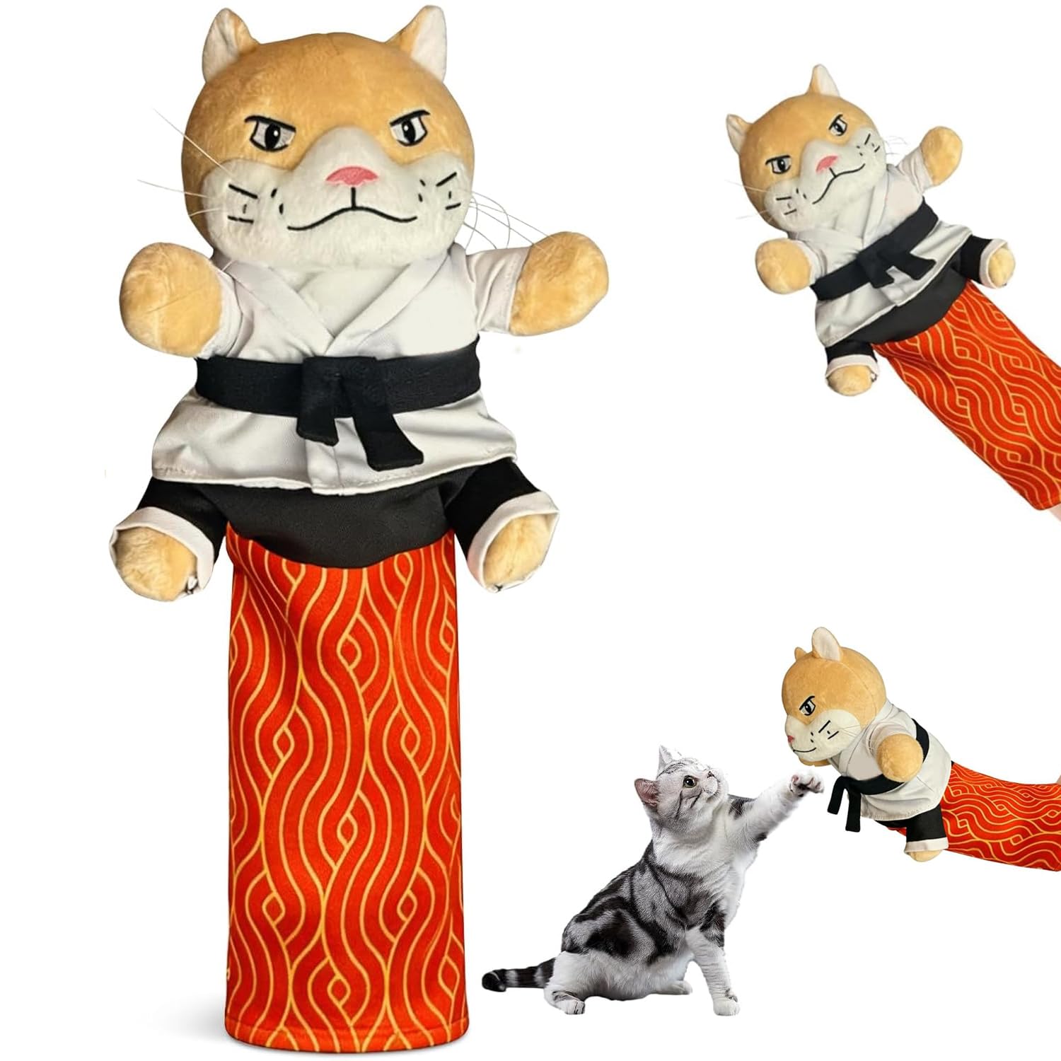 Karate Kitty Cat Wrestling Puppet, Cat Toys for Indoor Cats Adult, Interactive Hand Puppets Plush Stuffed Animal Toy with Tough Padding Kitten Toys, Relieve Boring Kitten Pet Toy