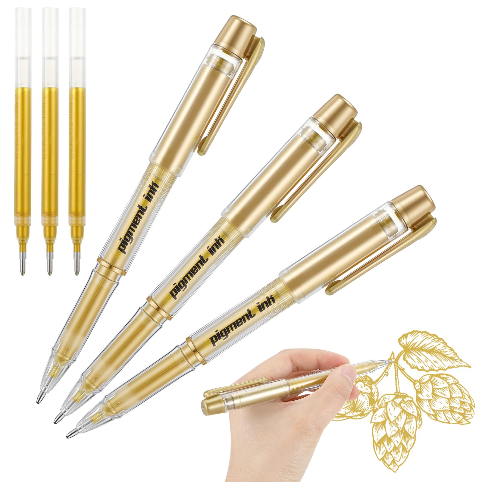 3PCS Gold Gel Pens with 3PCS Refills 1 0mm Broad Gold Point Ink Pen Ballpoint Pen Highlighter for