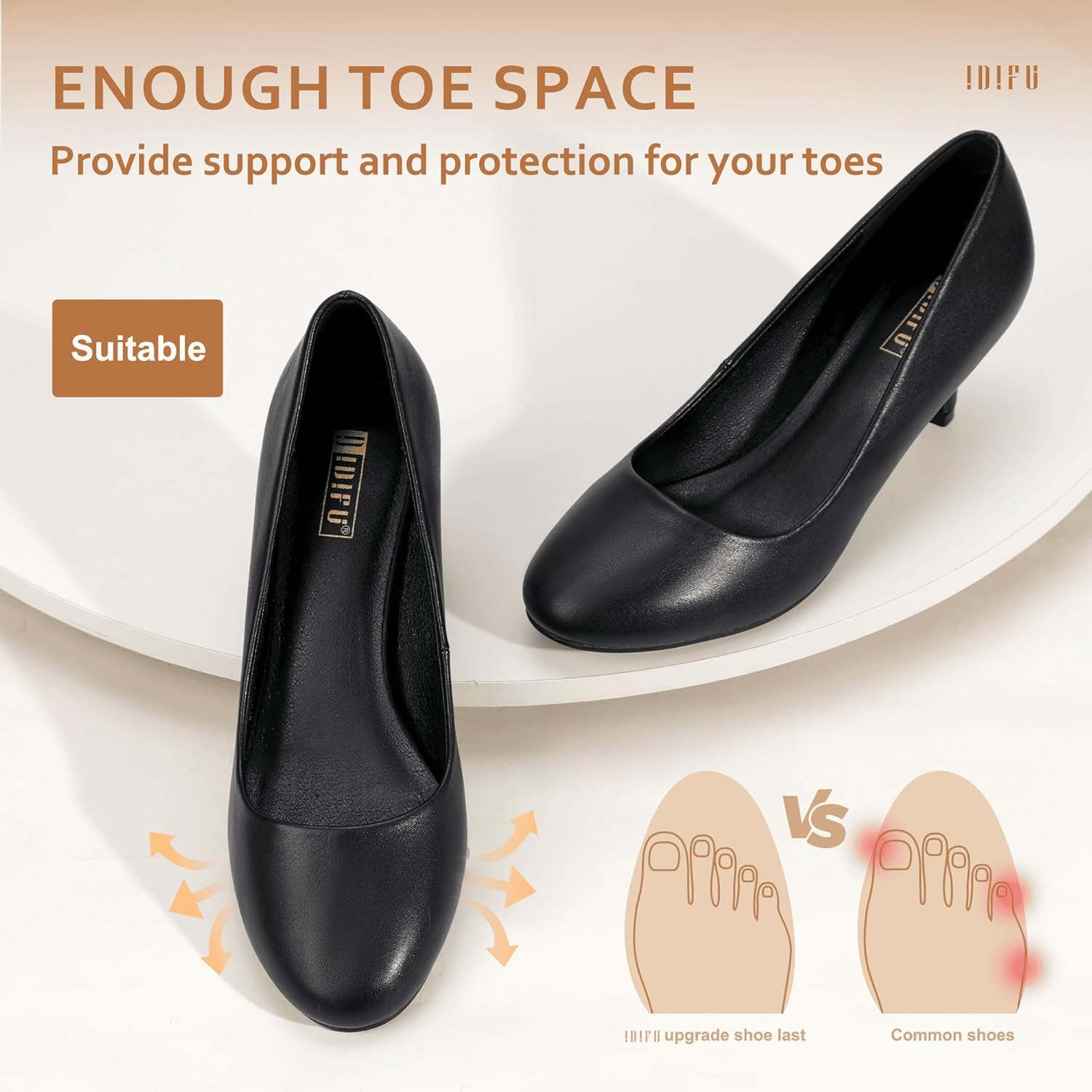 IDIFU Women's Classic Low Heels Dress Pumps 2 Inch Kitten Heel Round Toe Office Wedding Shoes - Image 4