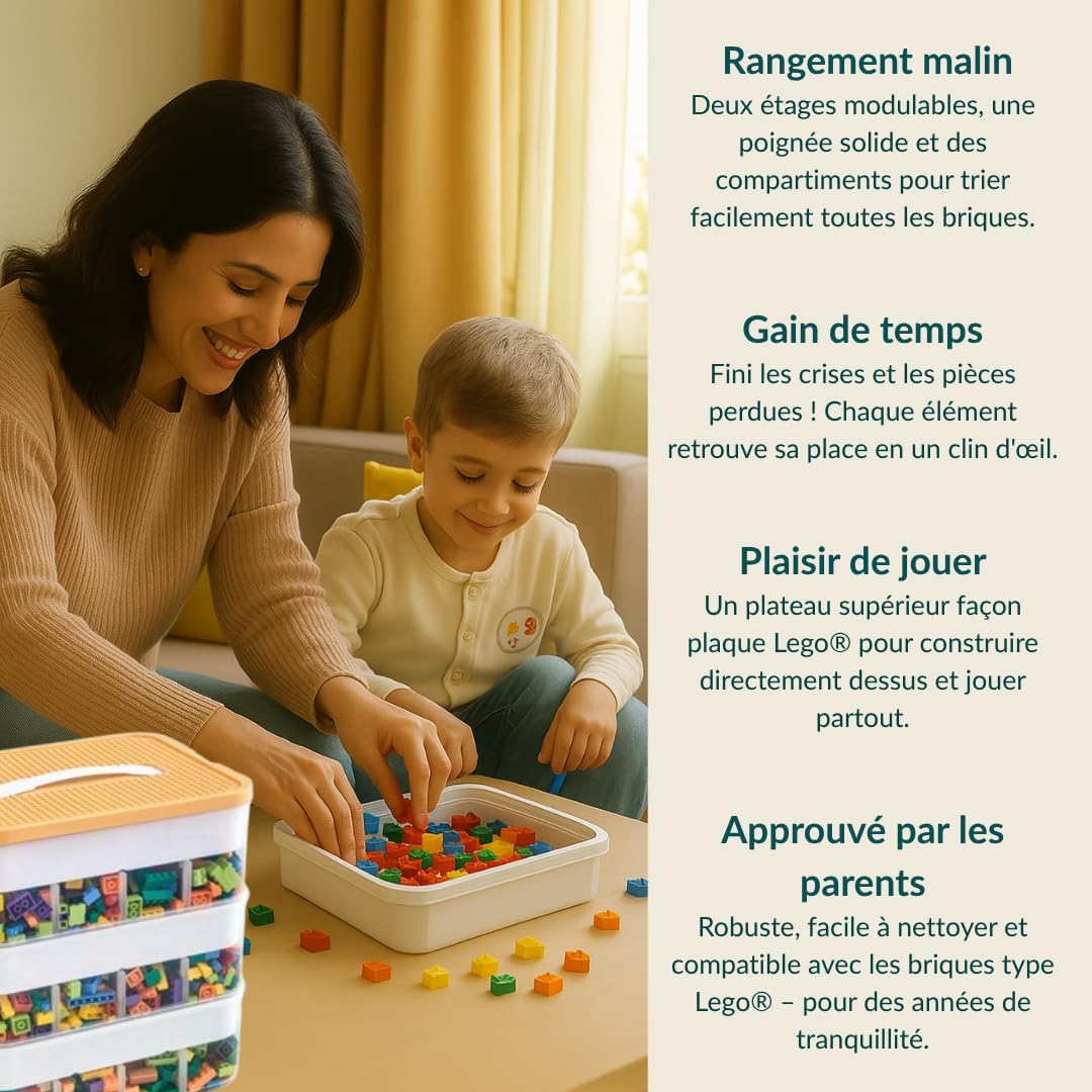Aufbewahrungsbox aus Kunststoff für Lego Bausteine, 3 Ebenen, Aufbewahrungsbox für Lego mit Deckel, transparenter Organizer für Bausteine