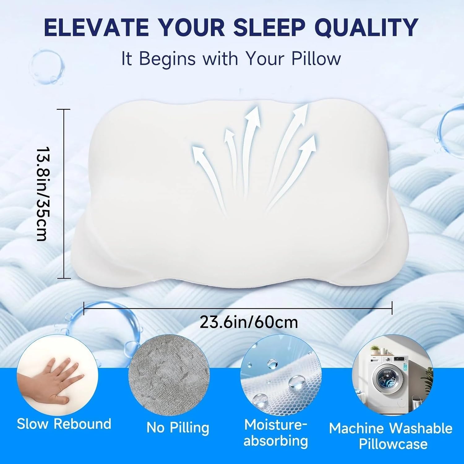 Mellow Cloudalign Pillow, Mellow Sleep Cloud Pillow, Adjustable Cervical Neck Support Pillow with Breathable Pillowcase for Side Back Stomach Sleepers (Dark Blue)