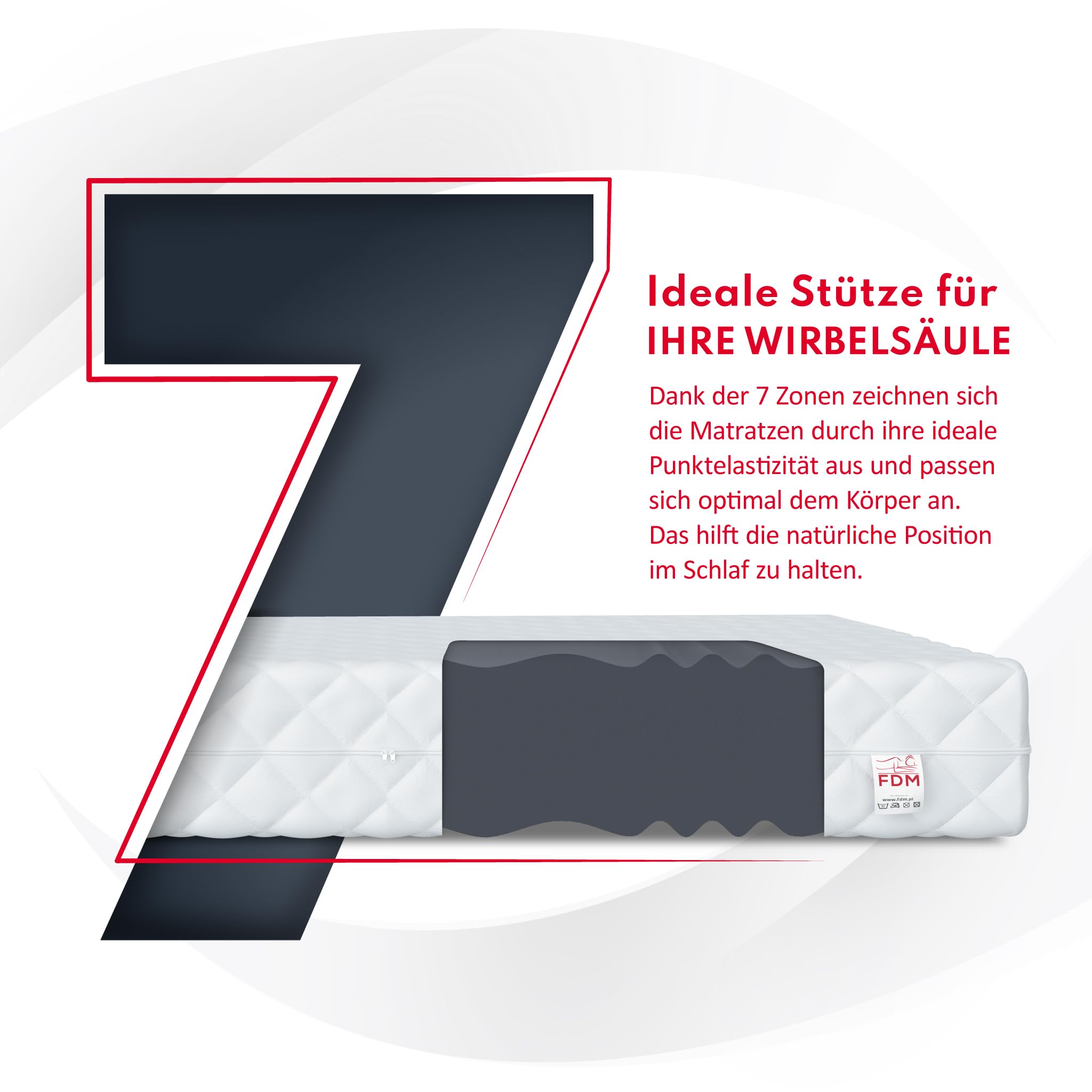FDM Comfort Plus Schaumstoffmatratze 140x200 cm Höhe 10 cm 7-Liegezonen Matratze Kaltschaum H3 Öko-Tex Allergikergeeignet Bezug Waschbar Abnehmbar Weiß