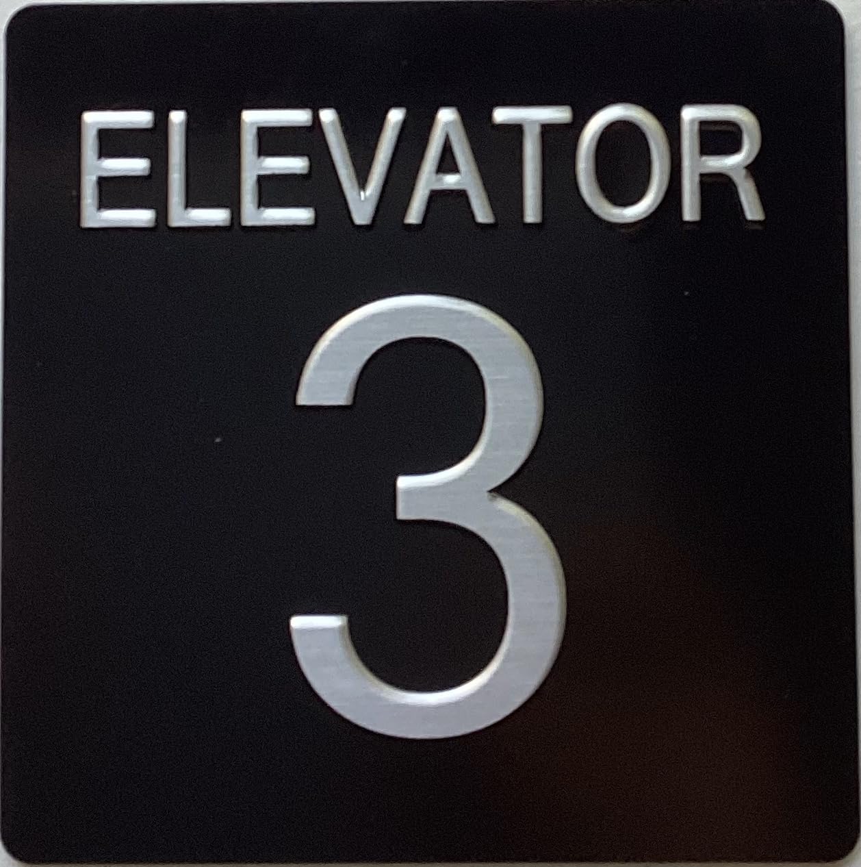 ELEVATOR FLOOR NUMBER SIGN with Raised letters/Image & Grade 2 Braille - Includes Red Adhesive pad for Easy Installation (4" W x 4" H,BLACK, Tacticle