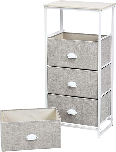 Miniatura 9 de Giantex Mesita de noche con cajones de tela, marco de acero resistente y organizador superior de madera para dormitorio, sala de estar, entrada,