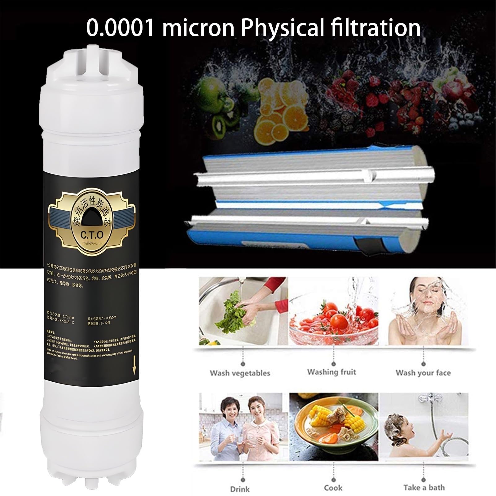 10'' Filtr do wody z węglem aktywnym, filtr do wody w linii T33, 4 szt. filtrów zamiennych, do systemu wody RO