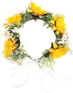 Frcolor 花冠 髪飾りブライダル 花かんむり ウェディング 花冠 レディース フラワー 造花 花飾り 花嫁 ヘッドドレス ヘア花輪 結婚式 ヘッドドレス 花嫁 花かんむり ヘアアクセサリー 花 髪飾り（黄色）