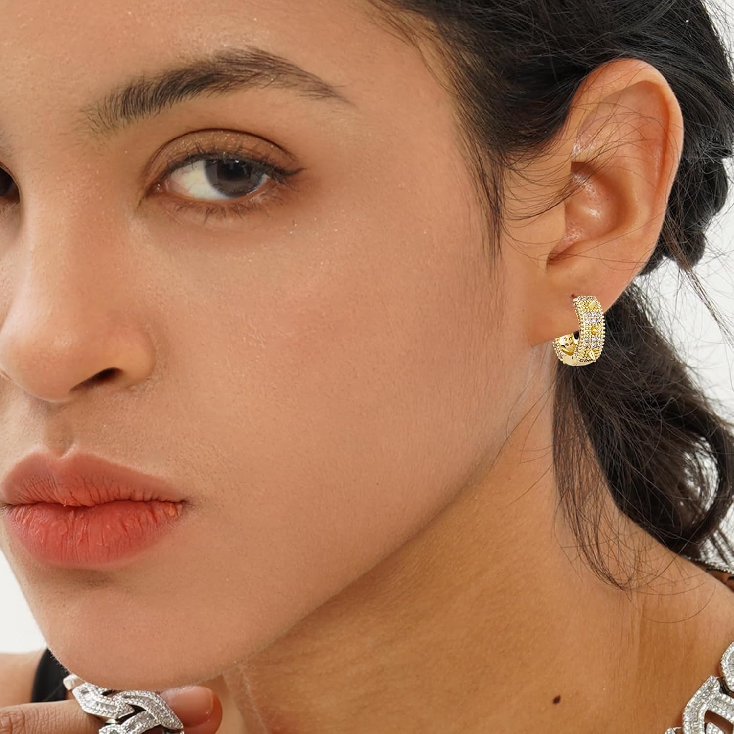 Goth Punk Black Hoop Earrings For Men 14K Gold Spike Hoop Earrings 5A+ Cubic Zirconia Gothic Huggie Earrings Trendy Cool Edgy Vampire Earrings For Women Men for All Occasions - Image 4