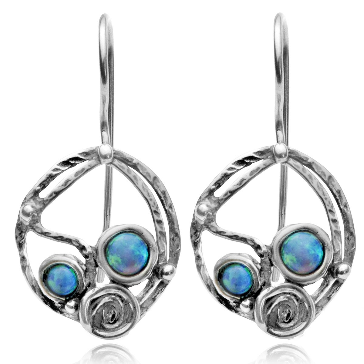 Stera Jewelry925 Sterling Silver Round Earrings with 2 Created Blue Fire Opals and Spiral Design