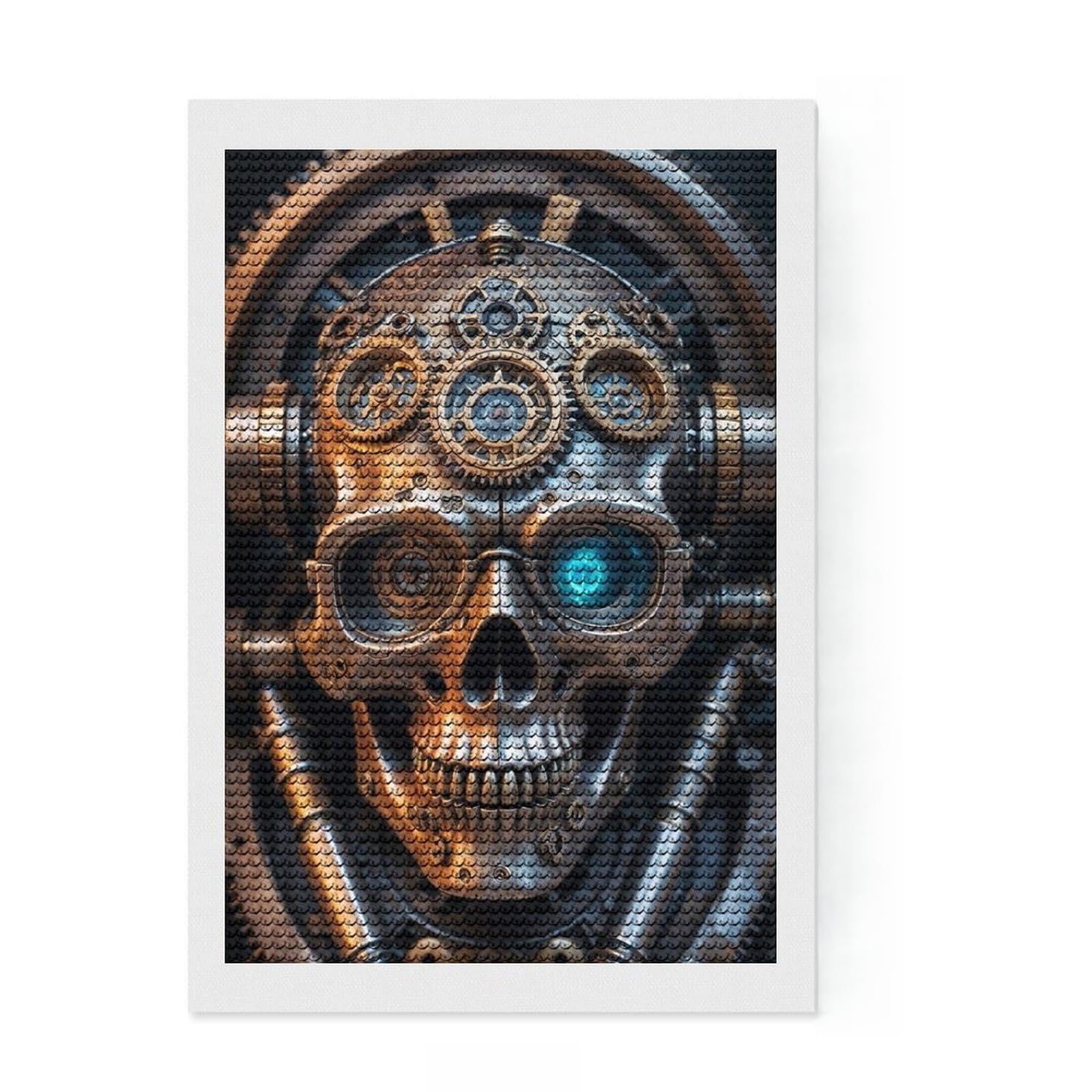 Junmoney Industrial Steampunk Skull Diamond Painting Set 8"x12", Neat Printed Canvas, Fun Craft Experience, Boho Decor, Christmas Gift, Printed Canvas