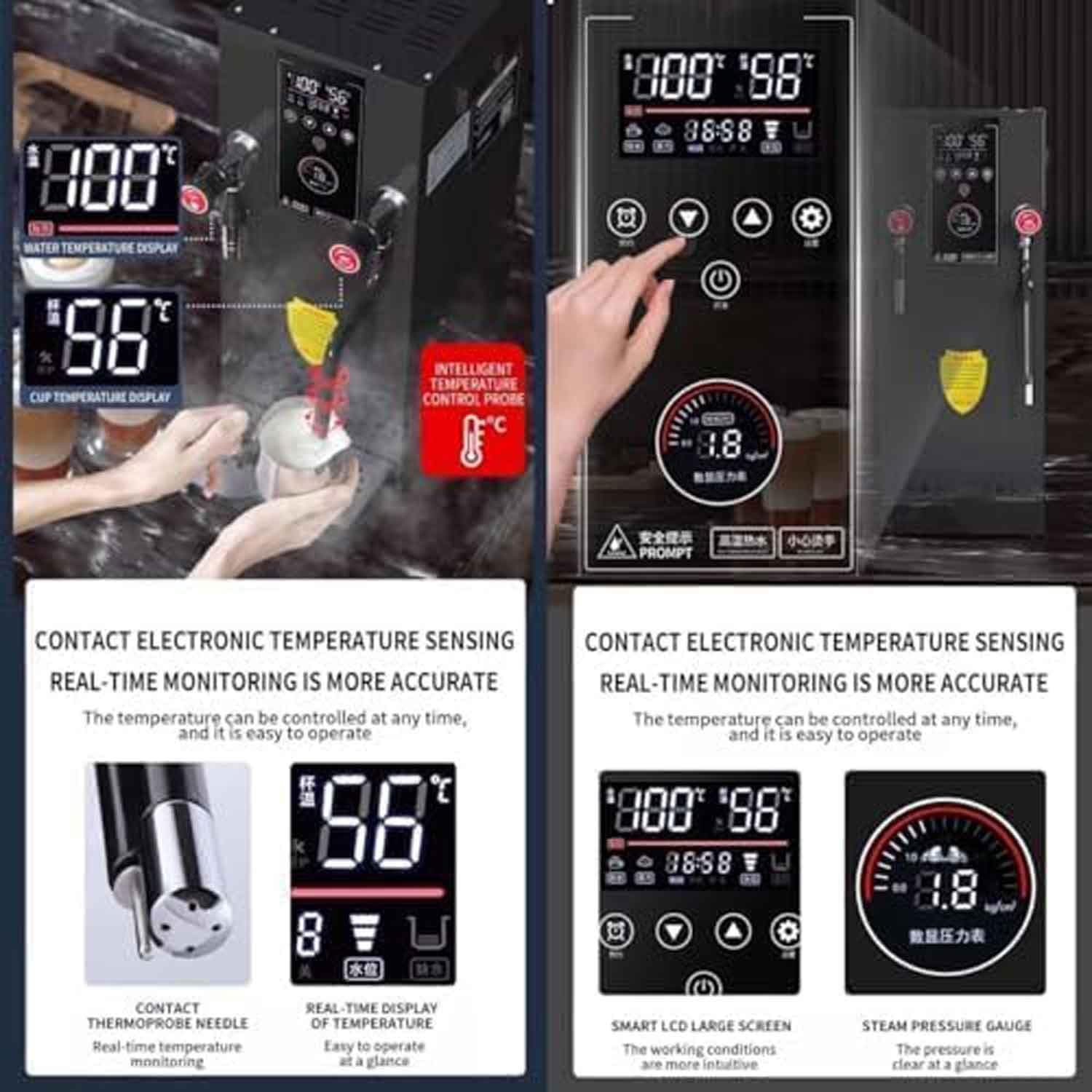 Espumador de leche comercial con válvula de vapor de 360°, 5 ajustes de temperatura y pantalla LED, ideal para espumar leche para té, chocolate caliente, capuchino y café con leche.