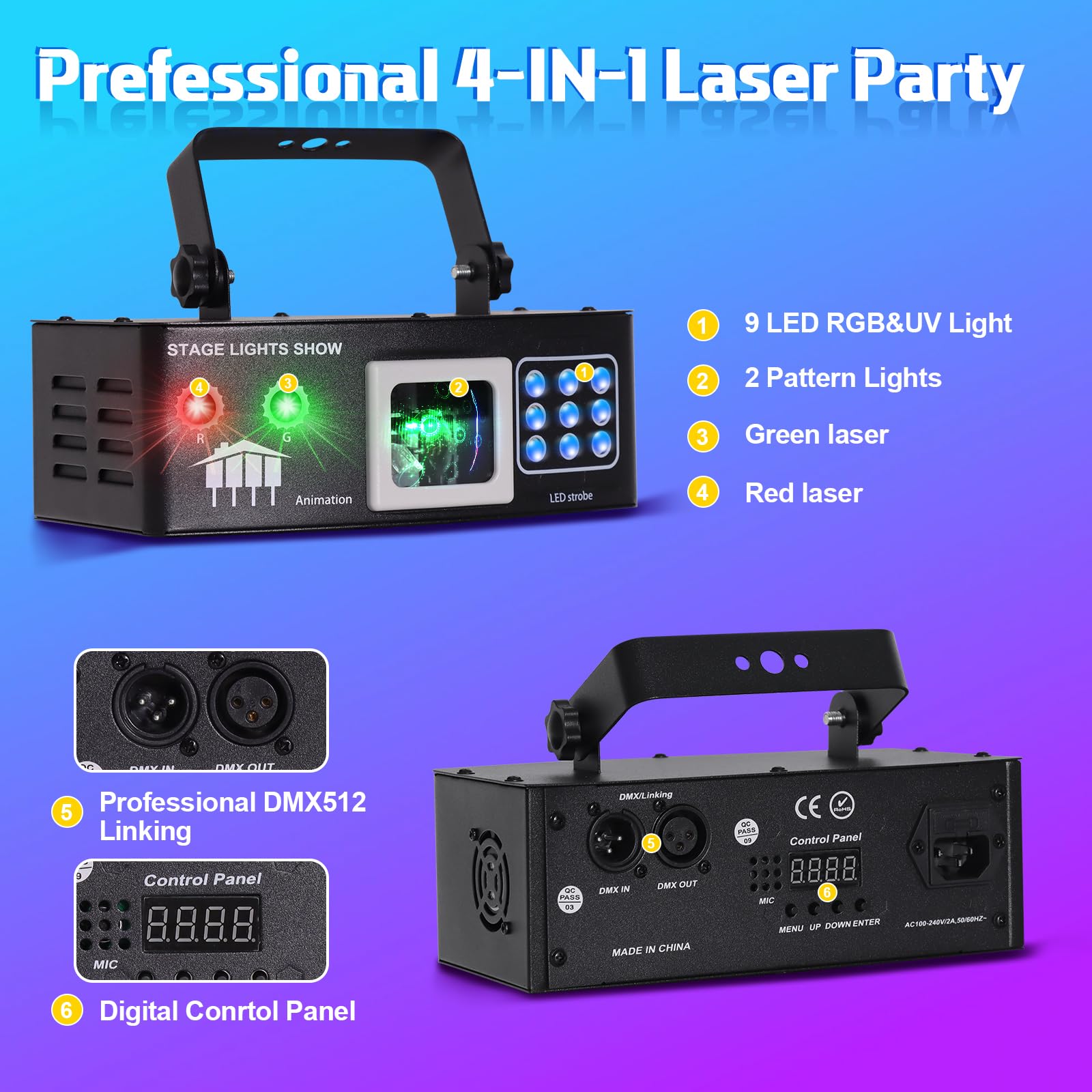 Amazon.com: Laser Lights DJ Lights for Parties Pro 4 in 1 with