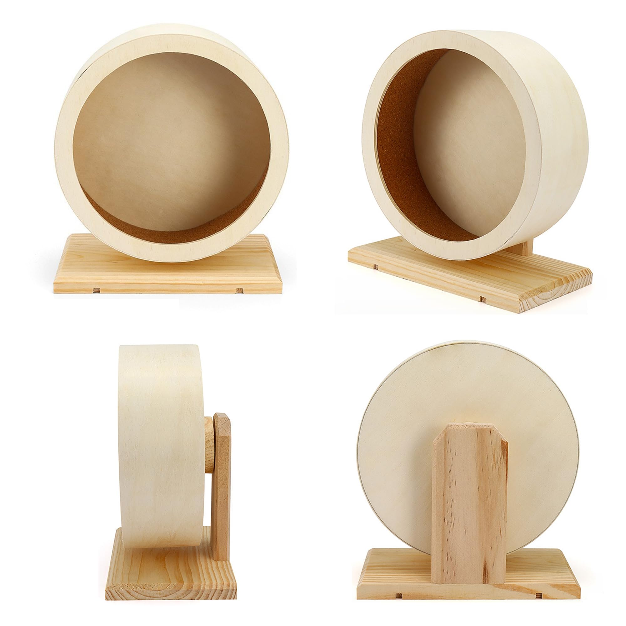 Rueda de hámster de 20 cm, rueda de ejercicio silenciosa de madera con base, rueda de ejercicio de doble rodamiento, rueda giratoria silenciosa para jerbos de hámster sirio enano y animales