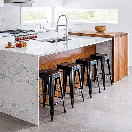 Miniatura 2 de Topeakmart Taburetes de metal industriales de 24 pulgadas, estilo vintage, altura de mostrador, taburetes de bar altos sin espalda, juego de 4,