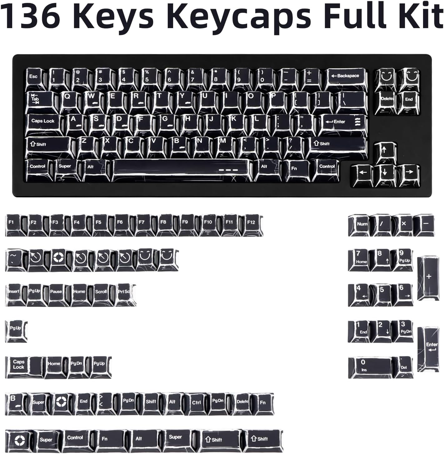 PBT Keycaps 136 Keys Manga Theme Custom Keycaps Set, Cherry Profile Dye-Sublimation Black Key Caps for 61/64/68/84/87/100/104/108 Cherry Gateron MX Switches Mechanical Keyboard