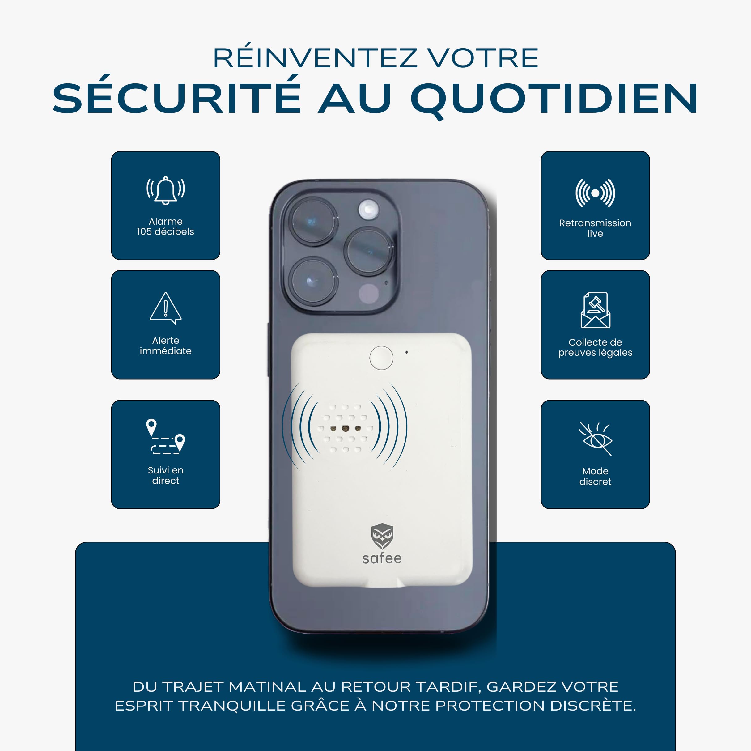 Safee - Innovativo monitoraggio e protezione personale per uomini e donne: allarme 105 DB, trasmissione in diretta, posizione, app mobile