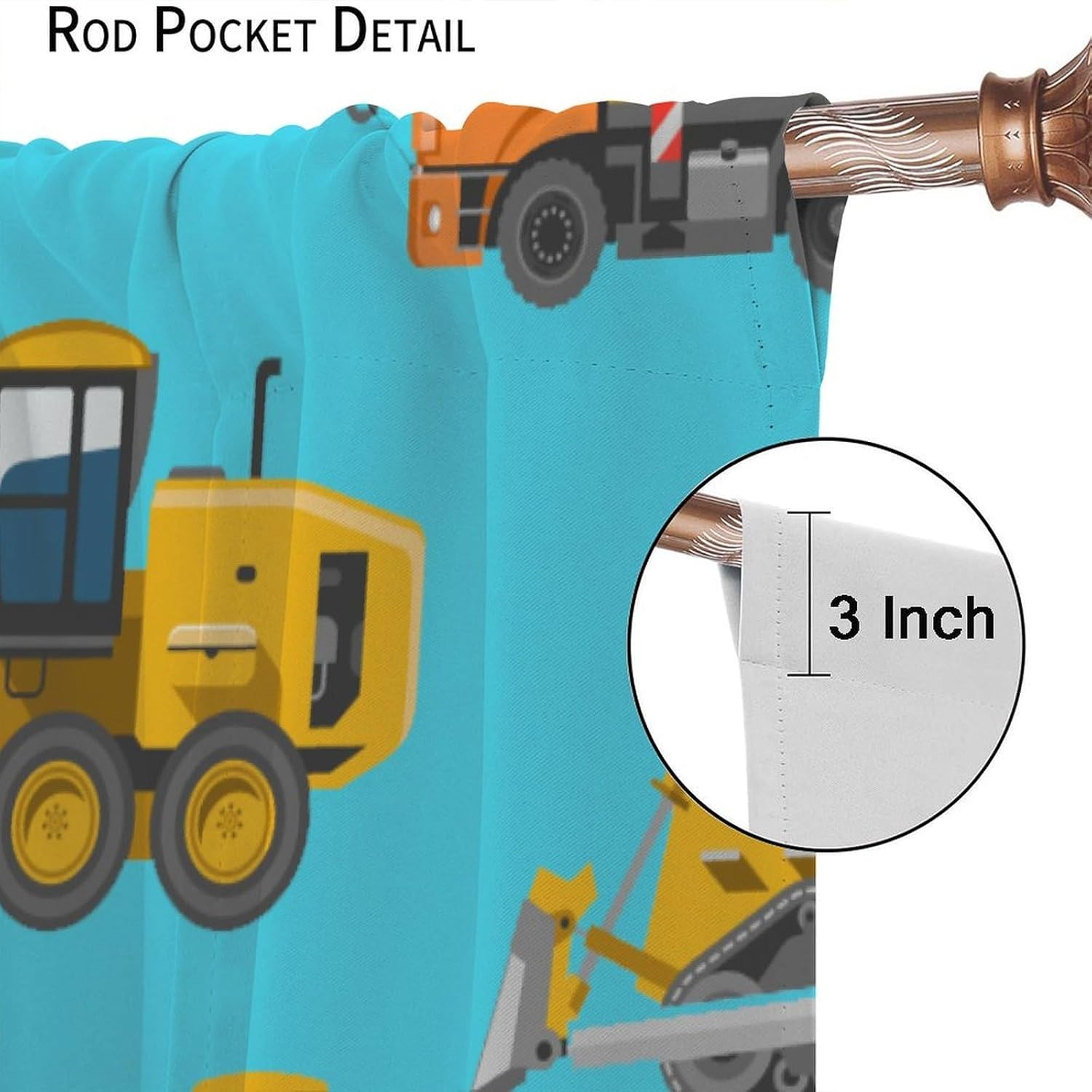 Kids Construction Truck Curtain, Excavator Vehicle Tractor Cars Rod Pocket Blackout Window Treatment Curtain for Kids Boys Bedroom Nursery 42" W X 45" L