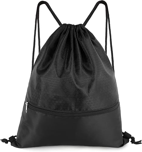 Mochila con cordón, bolsa impermeable con cordón de extracción con bolsillo con cremallera, bolsas de gimnasio con cordón para hombres y mujeres,
