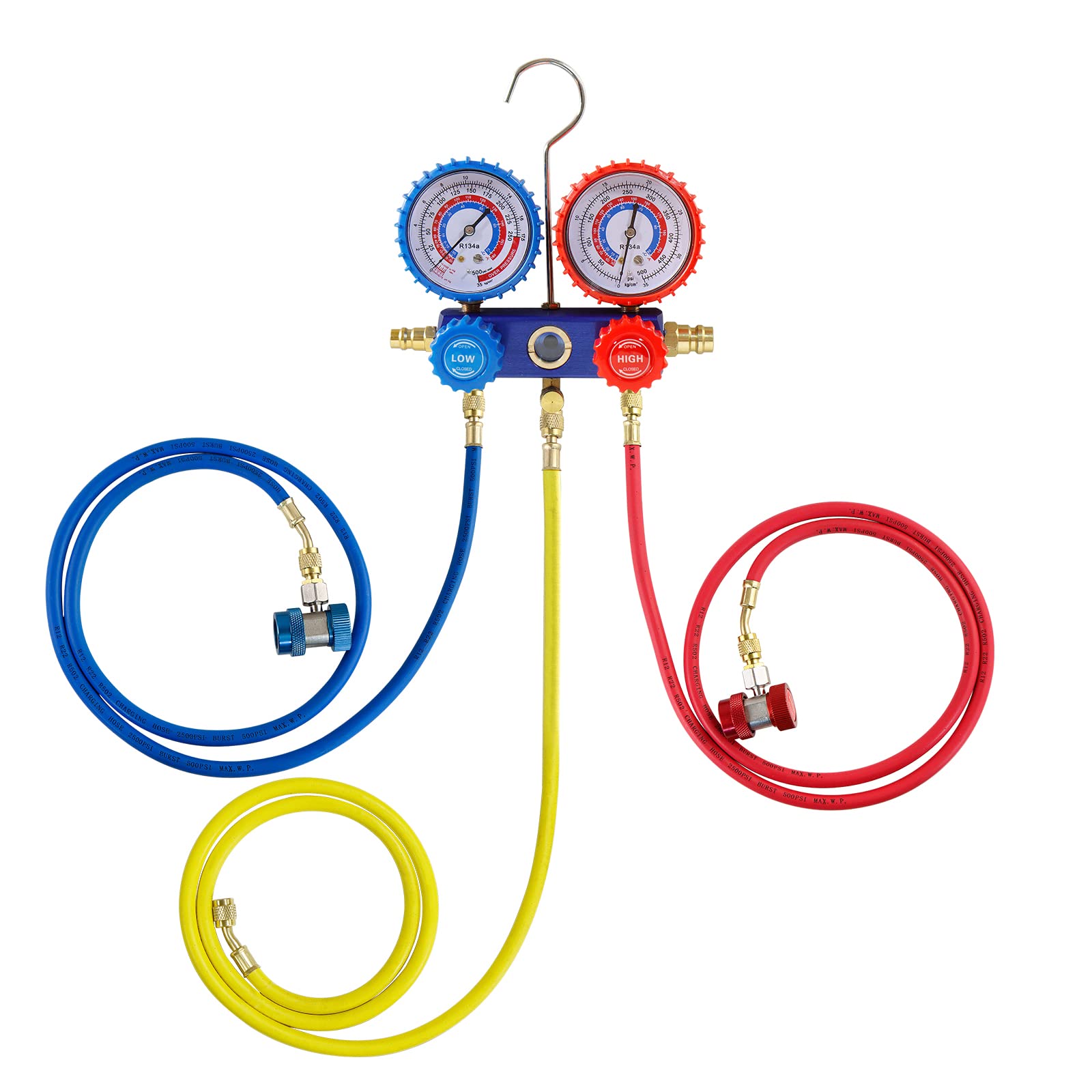 CCLIFE R134a Set Manometro Condizionatori. Manifold Gauge Set per Collettore A/C con 1.5m Tubi per Auto Strumenti Diagnostici Aria Condizionata Sistemi R12 R22
